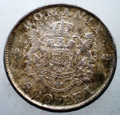 R.086 ROMANIA MIHAI I 200 LEI 1942 ARGINT foto