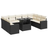 Cumpara ieftin Set canapele de gradina cu perne, 10 piese, negru, poliratan
