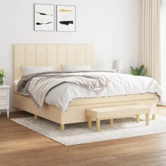 vidaXL Pat box spring cu saltea, crem, 160x200 cm, material textil 3137170