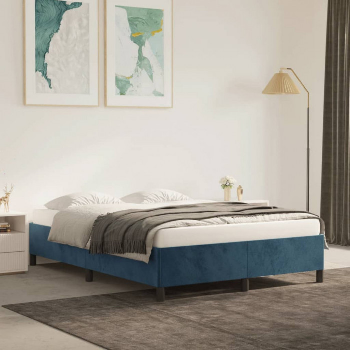 vidaXL Cadru de pat, albastru &icirc;nchis, 140x200 cm, catifea