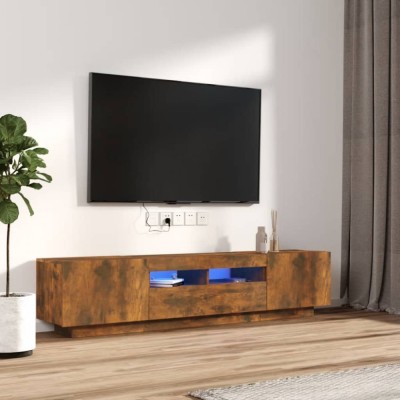 Gossi set dulapuri tv cu led, 2 piese, stejar fumuriu, lemn prelucrat foto
