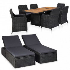 vidaXL Set mobilier de exterior, 9 piese, negru, poliratan