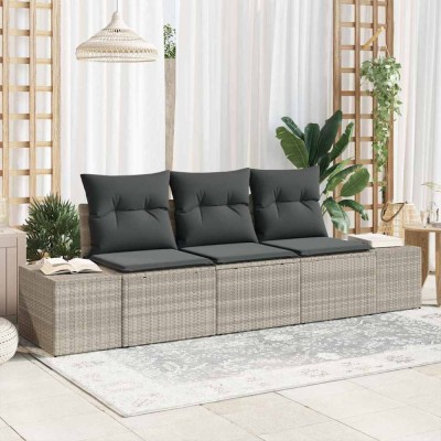 vidaXL Set de canapele pentru grădină 3 pcs Gri deschis Rattan poli 3346922 foto