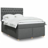 Gossi pat continental cu saltea, gri inchis, 160x200 cm, tesatura