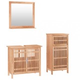 Cumpara ieftin Set mobilier de baie, 3 piese, lemn masiv de nuc