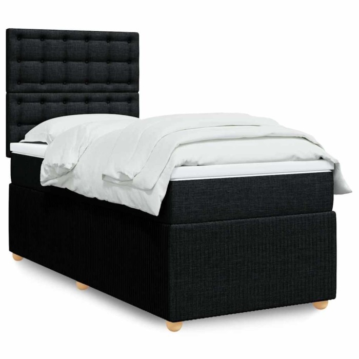 vidaXL Pat box spring cu saltea, negru, 80x200 cm, textil 3291899