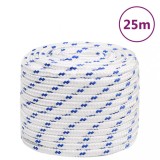 VidaXL Fr&acirc;nghie de barcă, alb, 18 mm, 25 m, polipropilenă