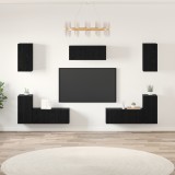 vidaXL Set comodă TV cu raft Altele cu depozitare cu ușă 7 pcs Stejar negru Lemn compozit