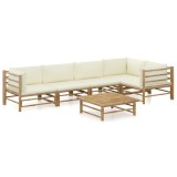 vidaXL Set mobilier de grădină cu perne alb crem, 6 piese, bambus 3058239