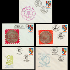 1981 Set 5 plicuri Centenar George Enescu, stampile Botosani, Dorohoi, Liveni