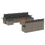 Set canapele de gradina cu perne, 11 piese, gri, poliratan