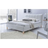 Cumpara ieftin Pat dublu HM Sandy, tapitat cu piele ecologica, somiera inclusa, structura lemn masiv, 160x200 alb