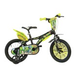 Bicicleta Copii 14 inch Dino Bikes Aventurile Dinozaurului, 4-5 Ani, Roti Ajutatoare, Frane, Fabricata in Italia