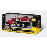 MAISTO MUSCLE TRANSPORTS SET CAMION CU PLATFORMA MACK R685ST FLATBED 1980 SI MASINUTA CHEVROLET 454 SS PICKUP 1993 SCARA 1 LA 64