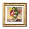 Tablou inramat pictat manual, Trandafiri rosii stilizati, 30x30cm ulei pe panza in cutit efect 3D, Geo Ungureanu