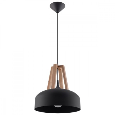 Lampă suspendată CASCO negru/lemn natural, Sollux Lighting foto