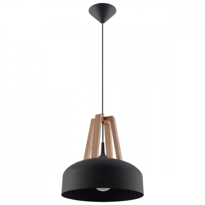 Lampă suspendată CASCO negru/lemn natural, Sollux Lighting