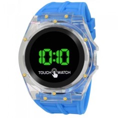 Ceas Albastru Electronic Cu LED In Forma Rotunda, Touch, Baterie Inclusa