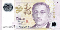 SINGAPORE ? bancnota ? 2 Dollars ? 2009 ? P46i ? POLYMER ? SIMBOL: 2 STELE ? UNC foto