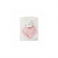 Set cadou pentru bebelusi cu paturica din fleece si jucarie ursulet roz