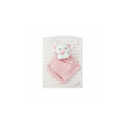 Set cadou pentru bebelusi cu paturica din fleece si jucarie ursulet roz foto