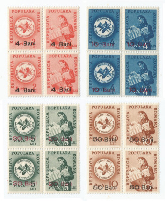 Romania, LP IV.26/1952, Porto duble, Postas, cu supr., fara fil., perechi, MNH foto