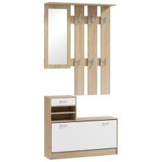 HOMCOM Set de Mobilier pentru Hol cu Raft pentru Pantofi, Oglindă și 2 rafturi Reglabile, 90x24x177 cm, Lemn Natural | Aosom Romania