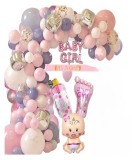 Arcada 109 baloane Baby Shower, Baby Girl/It&#039;s a Girl/Mommy to Be, Roz/Alb