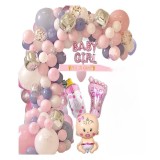 Arcada 109 baloane Baby Shower, Baby Girl/It&#039;s a Girl/Mommy to Be, Roz/Alb