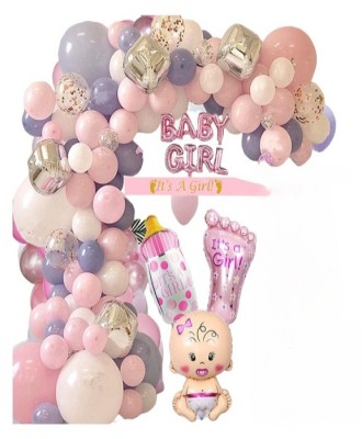 Arcada 109 baloane Baby Shower, Baby Girl/It&amp;#039;s a Girl/Mommy to Be, Roz/Alb foto