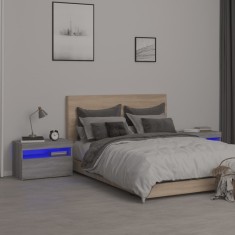 vidaXL Noptiere cu lumini LED, 2 buc., gri sonoma, 60x35x40 cm 3152829