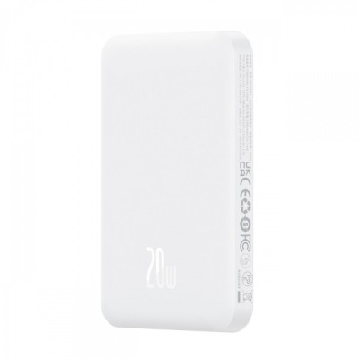 Baterie Externa Wireless Baseus Magnetic Mini, 5000mAh, 20W, PD + FQI, 1 x QI - 1 x USB-C, Alba P10022107223-00 foto