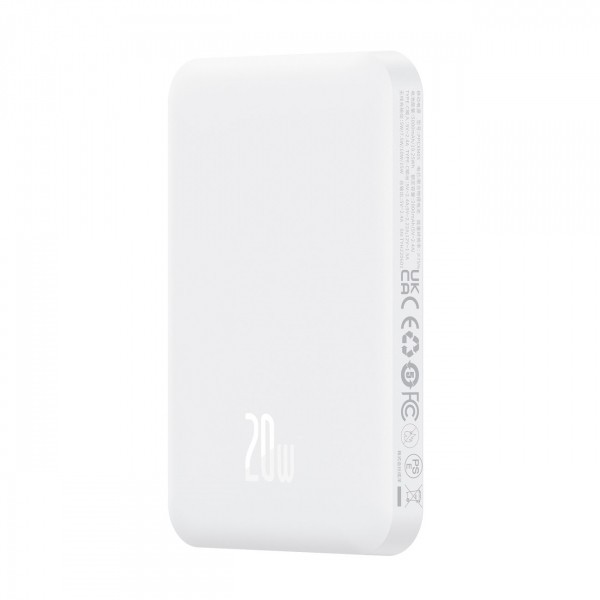 Baterie Externa Wireless Baseus Magnetic Mini, 5000mAh, 20W, PD + FQI, 1 x QI - 1 x USB-C, Alba P10022107223-00