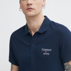 Tommy Jeans polo de bumbac culoarea bleumarin, cu imprimeu, DM0DM18927