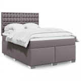 VidaXL Pat box spring cu saltea, gri, 140x190 cm, piele ecologică