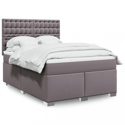 vidaXL Pat box spring cu saltea, gri, 160x200 cm, piele ecologică 3293030 foto