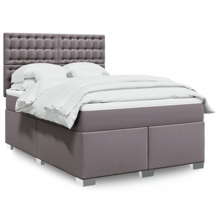 vidaXL Pat box spring cu saltea, gri, 160x200 cm, piele ecologică 3293030