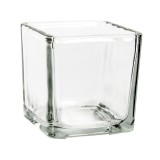 Suport Lumanare Pahar patrat, Sticla, Transparent, 5x5x5.5 cm, ATU-088871, Oem