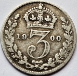 3 Pence Argint 1900 Marea Britanie Victoria a III-a KM#777 Numismatică