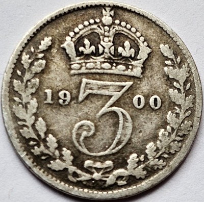 3 pence 1900 Marea Britanie, Victoria 3rd portrait , argint, km#777 foto