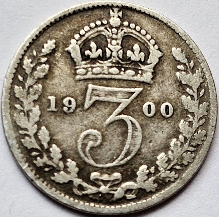 3 pence 1900 Marea Britanie, Victoria 3rd portrait , argint, km#777