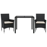 Cumpara ieftin Set mobilier de gradina cu perne 3 piese negru poliratan&amp;sticla