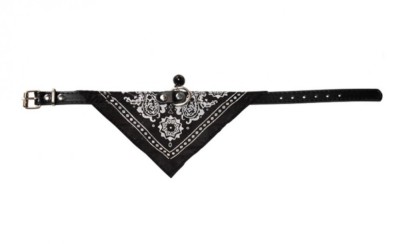 Zgarda caini si pisici cu bandana, esarfa, 39 x 1.5 cm, clopotel, negru foto