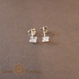 Cercei Unisex Argint 925 cu Cristal Zirconia Alb Patrat, 4 mm
