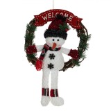 Coroniță Decorativă Crăciun, Om De Zăpadă, Lemn, Roșu, 33cm, Oem
