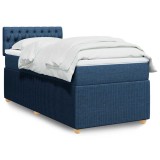 VidaXL Pat box spring cu saltea, albastru, 90x200 cm, textil