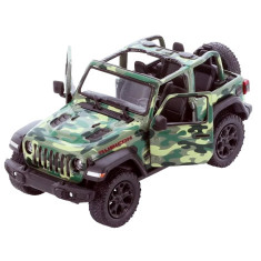 Masinuta die-cast Jeep Wrangler 2018, scara 1:34, cu functie pull-back, 12.5 cm lungime, fara capota, verde