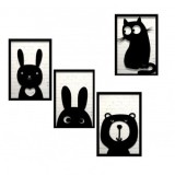 Set 4 decoratiuni tablouri Krodesign KRO-1039 Animals, negru, VivaTechnix