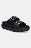 Steve Madden slapi de piele Freelance femei, culoarea negru, cu platforma, SM11003598
