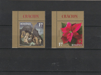 Romania 2016-Craciun,serie 2 valori,colt coala,dreapta-sus,dantelate,MNH foto